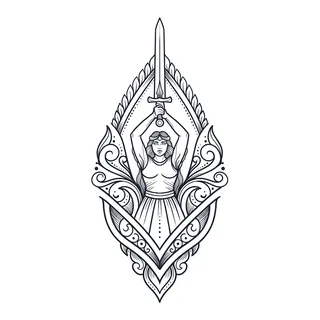Black and white blackwork tattoo design, drawn flat for a foot tattoo