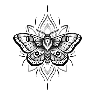 Black and white blackwork moth tattoo design, drawn flat for a foot tattoo