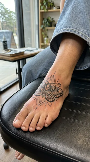 Moth tattoo on the foot