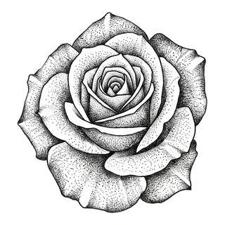 Black and grey dotwork rose tattoo design, drawn flat for a foot tattoo