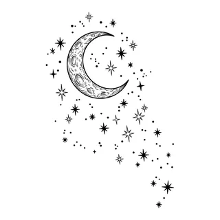 Black and white fine line moon tattoo design, outline stencil for a foot tattoo