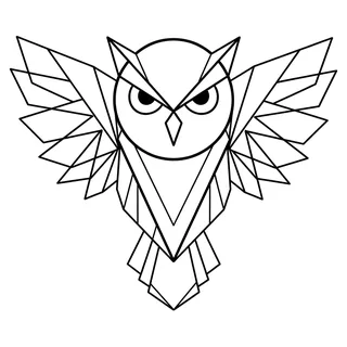Black and white geometric owl tattoo design, outline stencil for a foot tattoo