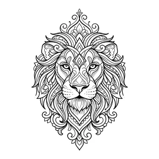 Black and grey ornamental lion tattoo design, drawn flat for a foot tattoo