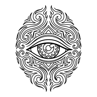 Black and white tribal eye tattoo design, drawn flat for a foot tattoo