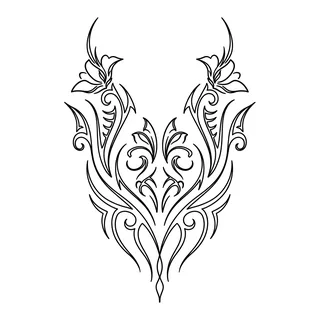 Black and white tribal tattoo design, drawn flat for a foot tattoo