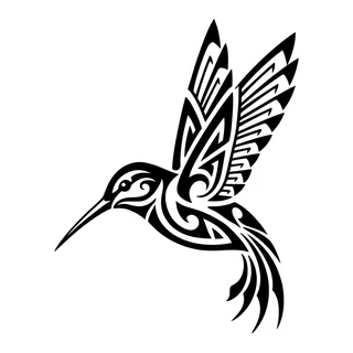 Black and white tribal hummingbird tattoo design, drawn flat for a foot tattoo