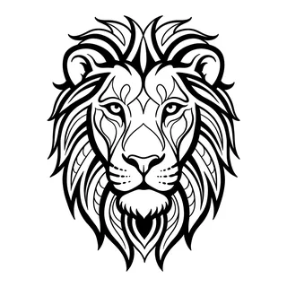 Black and white tribal lion tattoo design, drawn flat for a foot tattoo