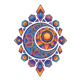 Color geometric ornament tattoo design, outline stencil for a foot tattoo