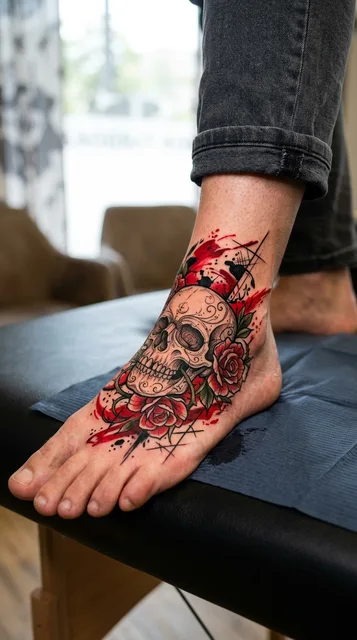 Skull tattoo on the foot