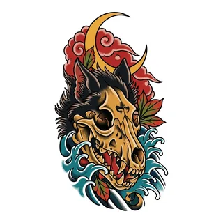 Color Japanese tattoo design, drawn flat for a foot tattoo
