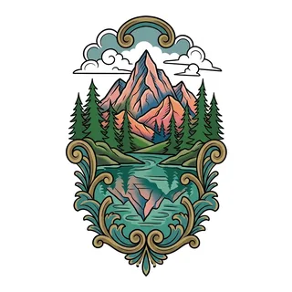 Color neo traditional tattoo design, drawn flat for a foot tattoo