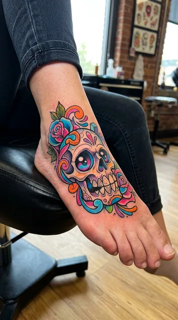 Skull tattoo on the foot