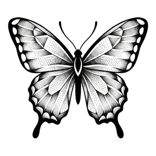 Black and grey dotwork butterfly tattoo design, drawn flat for a forearm tattoo