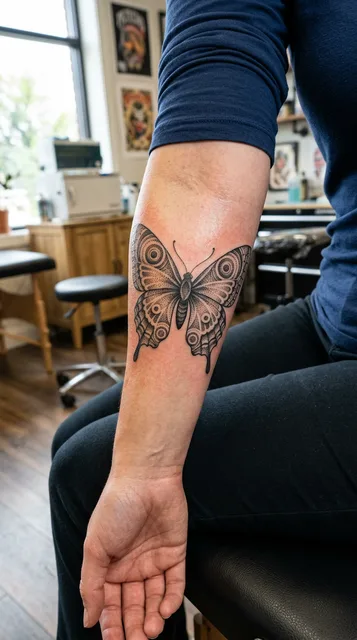 Butterfly tattoo on the forearm