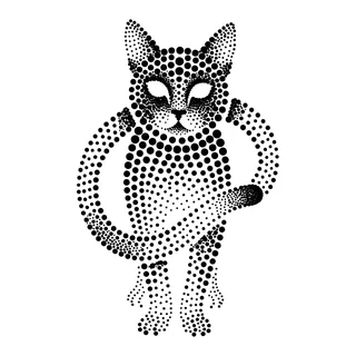 Black and grey dotwork cat tattoo design, drawn flat for a forearm tattoo