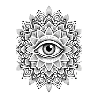 Black and grey dotwork eye tattoo design, drawn flat for a forearm tattoo
