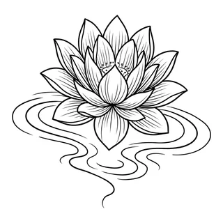 Black and white fine line lotus tattoo design, outline stencil for a forearm tattoo
