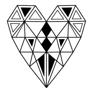 Black and white geometric heart tattoo design, outline stencil for a forearm tattoo