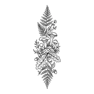 Black and grey illustrative tattoo design, drawn flat for a forearm tattoo