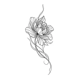 Black and white linework flower tattoo design, outline stencil for a forearm tattoo