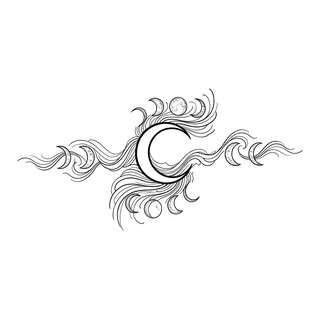 Black and white linework moon phases tattoo design, outline stencil for a forearm tattoo
