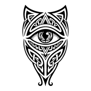 Black and white tribal eye tattoo design, drawn flat for a forearm tattoo