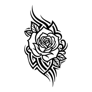 Black and white tribal rose tattoo design, drawn flat for a forearm tattoo