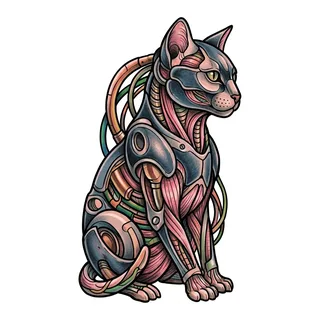 Color biomechanical tattoo design, drawn flat for a forearm tattoo