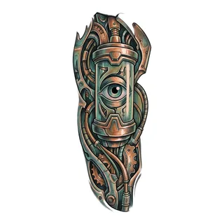 Color biomechanical tattoo design, drawn flat for a forearm tattoo