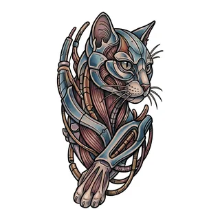 Color biomechanical tattoo design, drawn flat for a forearm tattoo