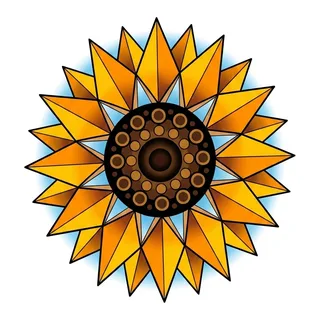 Color geometric sunflower tattoo design, outline stencil for a forearm tattoo