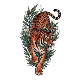Color illustrative tiger tattoo design, drawn flat for a forearm tattoo