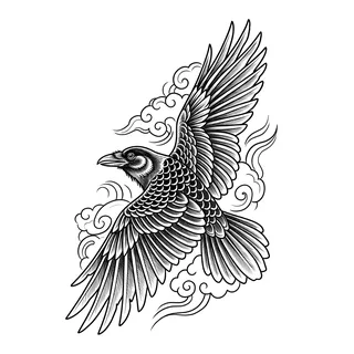 Color Japanese tattoo design, drawn flat for a forearm tattoo