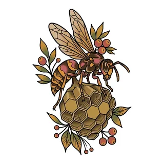 Color neo traditional tattoo design, drawn flat for a forearm tattoo