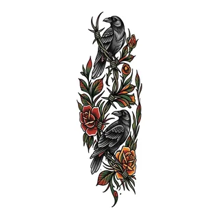 Color neo traditional tattoo design, drawn flat for a forearm tattoo