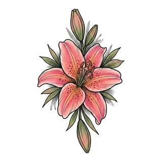 Color neo traditional lily tattoo design, drawn flat for a forearm tattoo