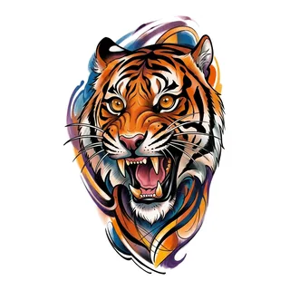Color new school tiger tattoo design, drawn flat for a forearm tattoo