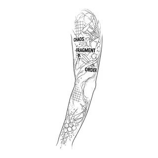 Black and white linework tattoo design, outline stencil for a full sleeve