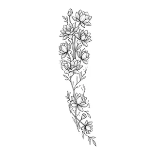 Black and white linework lotus tattoo design, outline stencil for a full sleeve