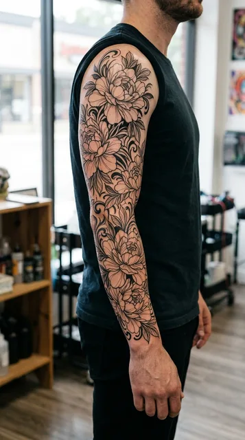 flowers tattoo on the full sleeve
