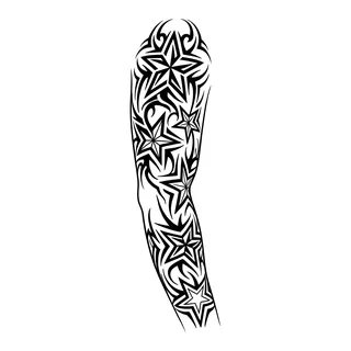 Black and white tribal stars tattoo design, drawn flat for a full sleeve