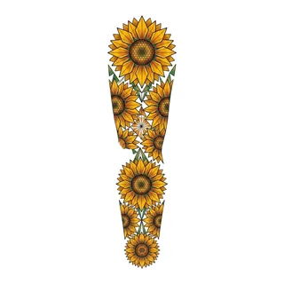 Color geometric sunflower tattoo design, outline stencil for a full sleeve