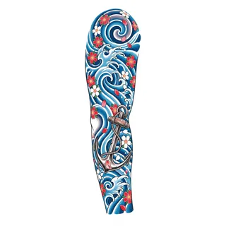 Color Japanese anchor tattoo design, drawn flat for a full sleeve