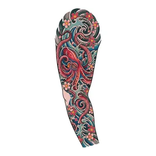 Color Japanese octopus tattoo design, drawn flat for a full sleeve