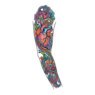 Color new school heart tattoo design, drawn flat for a full sleeve