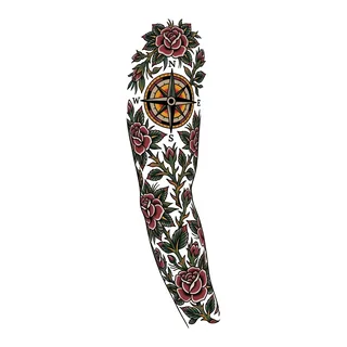 Color traditional tattoo design, drawn flat for a full sleeve