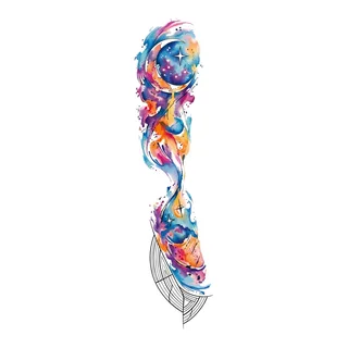 Color watercolor tattoo design, drawn flat for a full sleeve