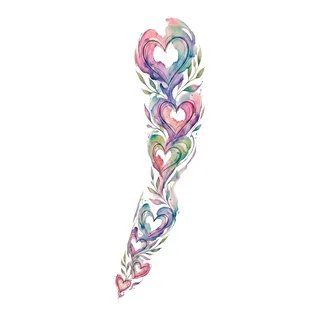 Color watercolor hearts tattoo design, drawn flat for a full sleeve