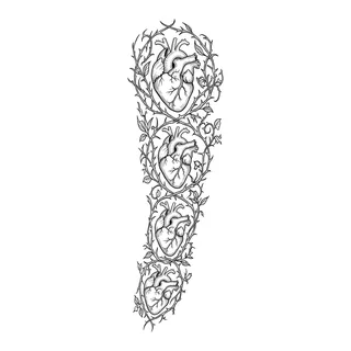 Black and white fine line heart tattoo design, outline stencil for a half sleeve