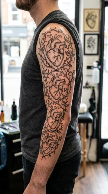 Heart tattoo on the half sleeve